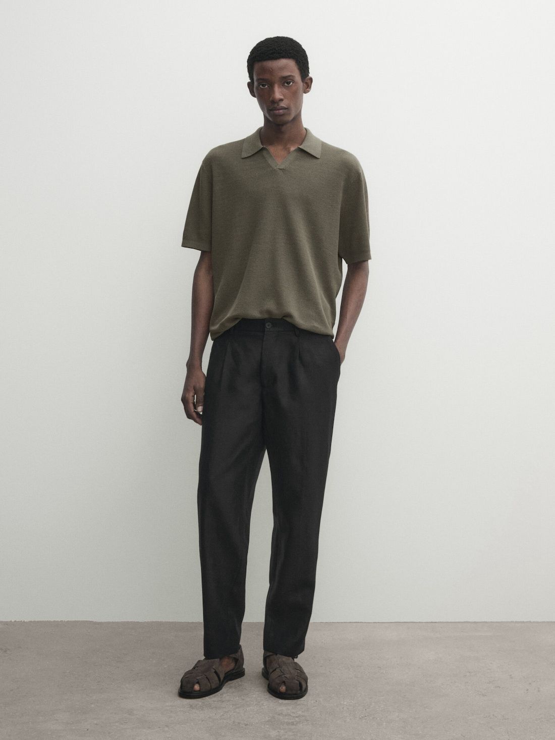 Massimo Dutti Cotton Blend Knit Men Polo Shirt Dark Green | US-BW8346205