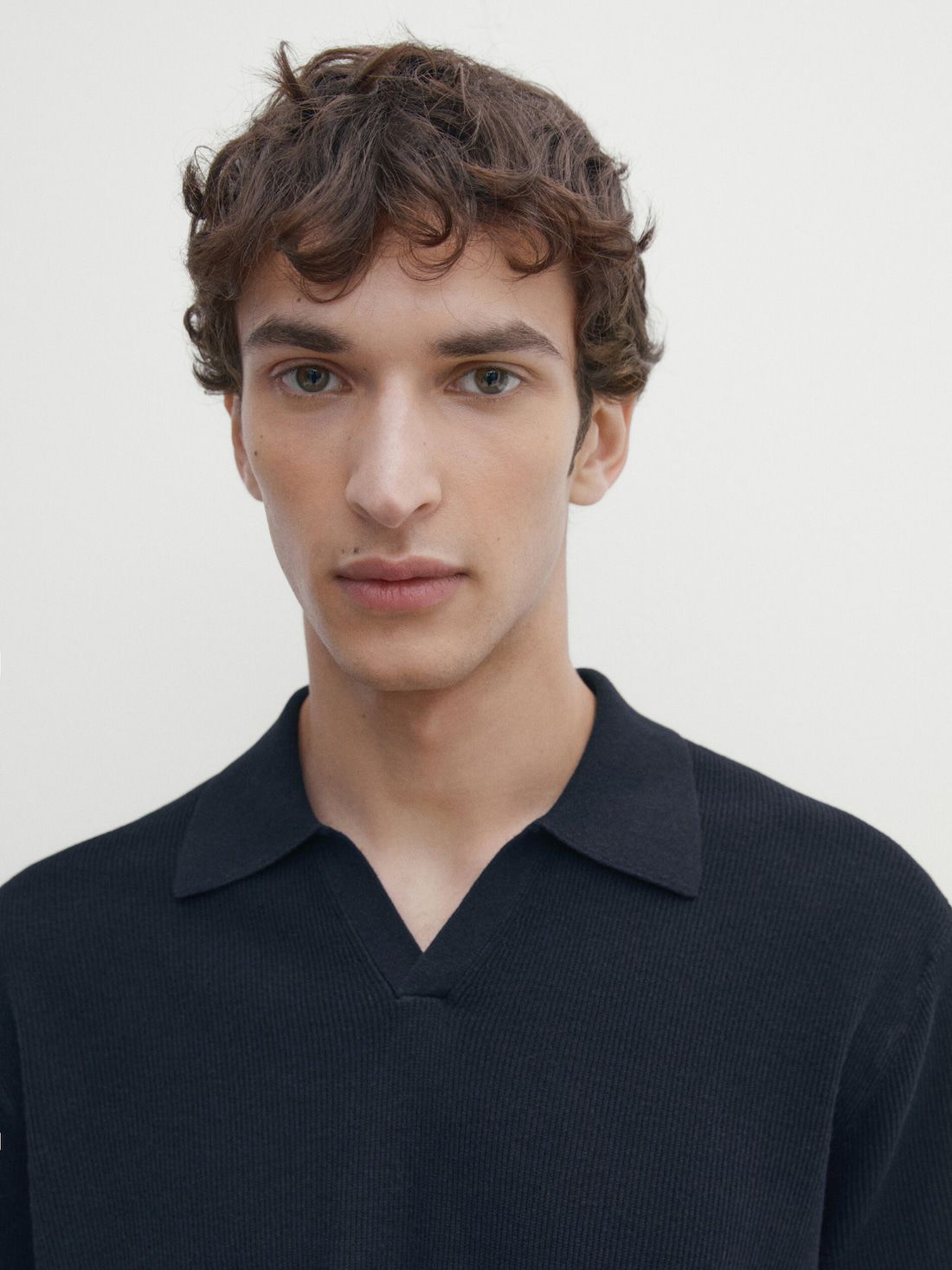 Massimo Dutti Cotton Blend Knit Men Polo Shirt Navy | US-CW5032879