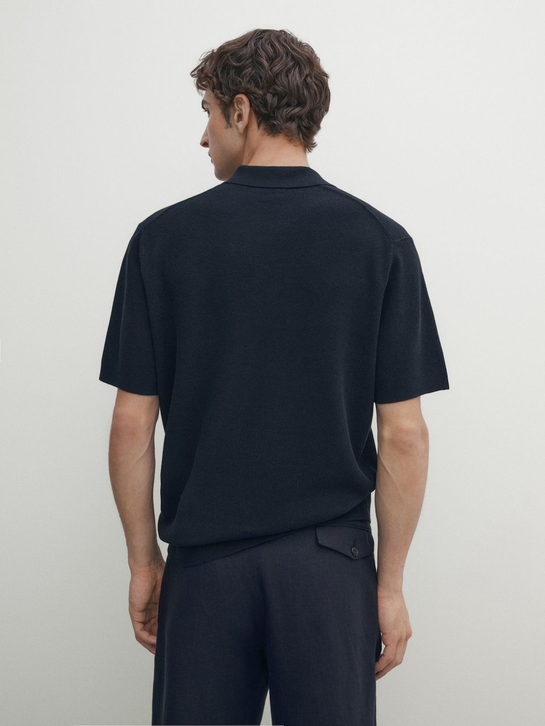 Massimo Dutti Cotton Blend Knit Men Polo Shirt Navy | US-CW5032879
