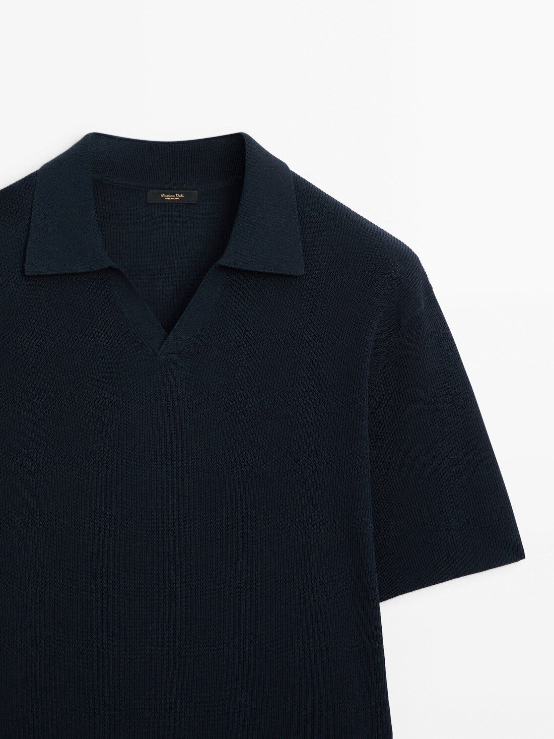 Massimo Dutti Cotton Blend Knit Men Polo Shirt Navy | US-CW5032879