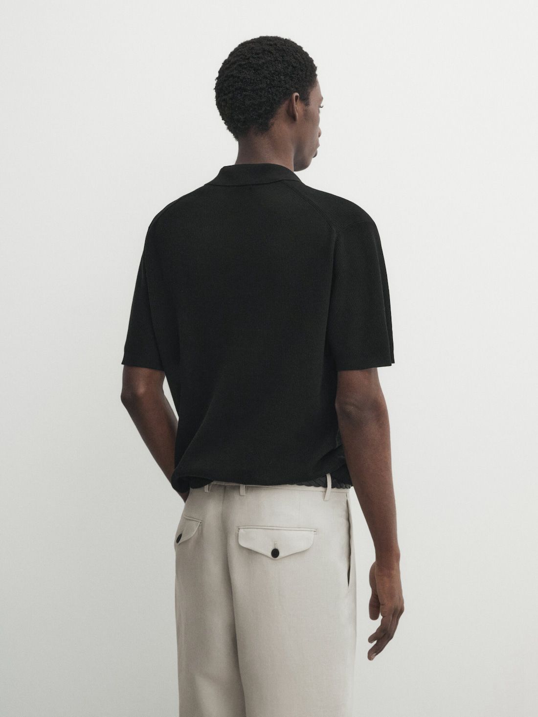 Massimo Dutti Cotton Blend Knit Men Polo Shirt Black | US-SJ5274803