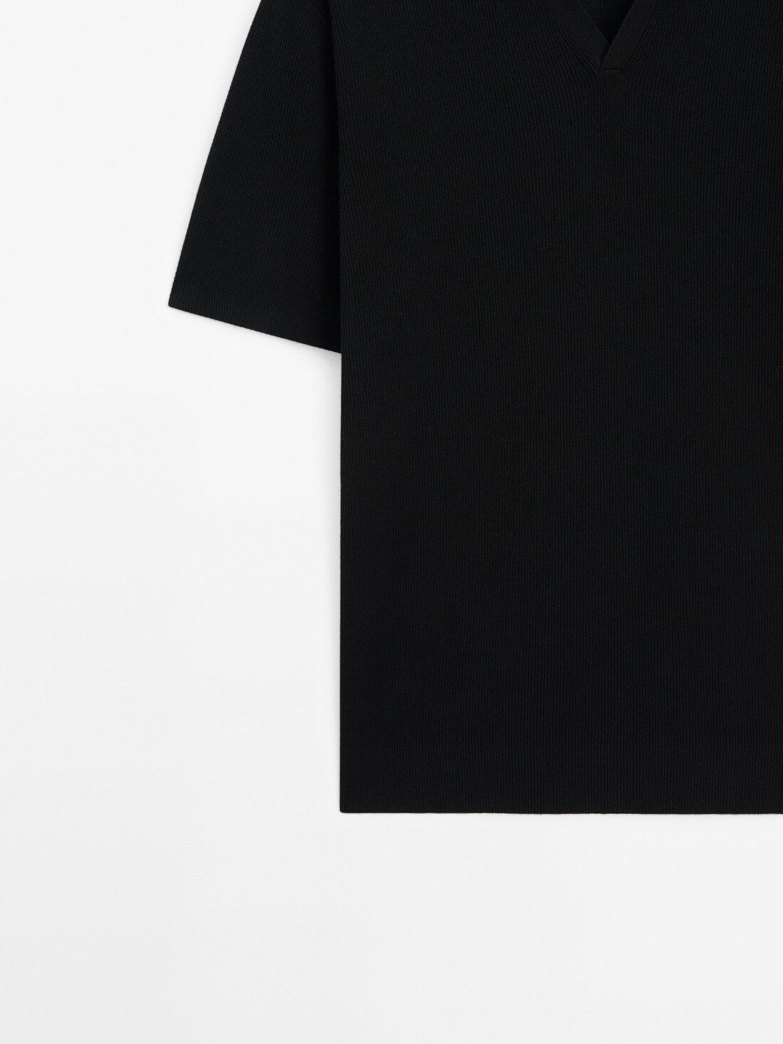 Massimo Dutti Cotton Blend Knit Men Polo Shirt Black | US-SJ5274803