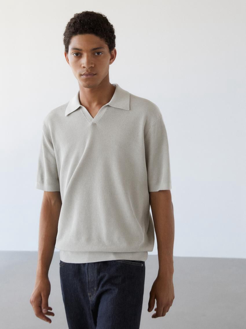 Massimo Dutti Cotton Blend Knit Men Polo Shirt Grey | US-QL5460327