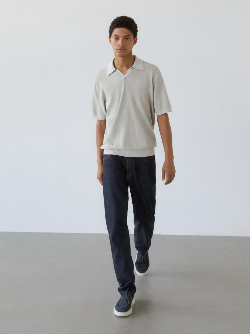 Massimo Dutti Cotton Blend Knit Men Polo Shirt Grey | US-QL5460327