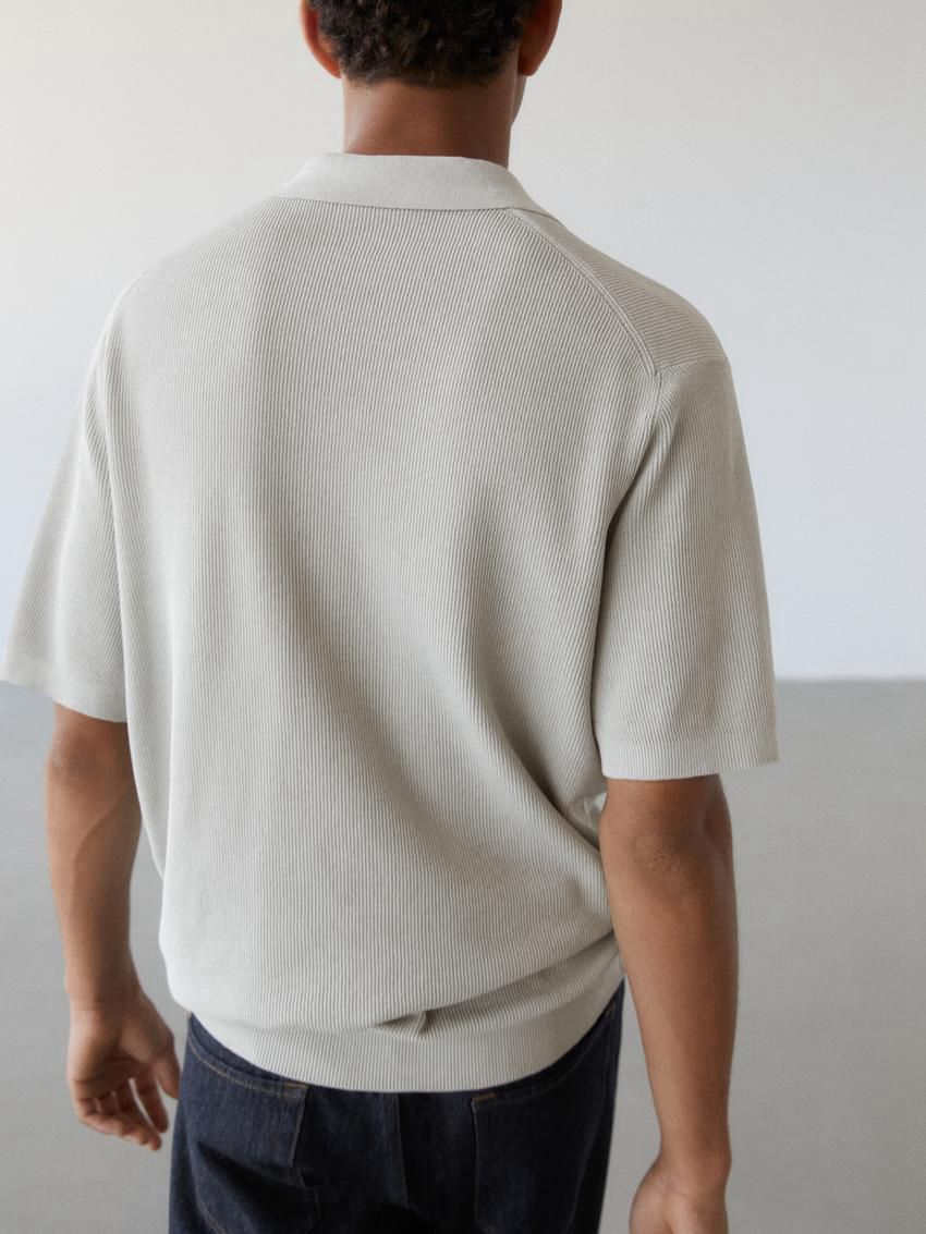 Massimo Dutti Cotton Blend Knit Men Polo Shirt Grey | US-QL5460327