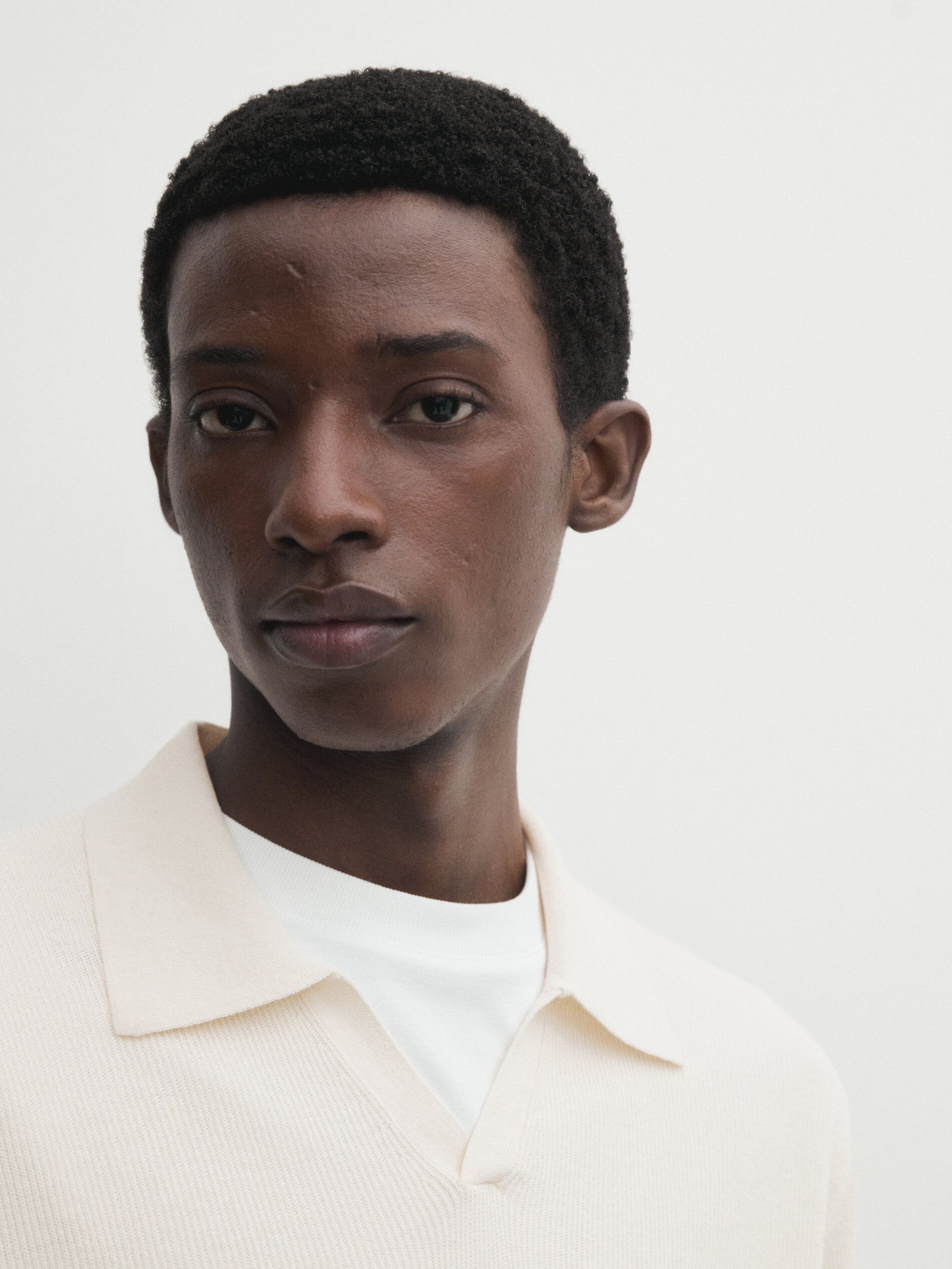 Massimo Dutti Cotton Blend Knit Men Polo Shirt Cream | US-BD5238196