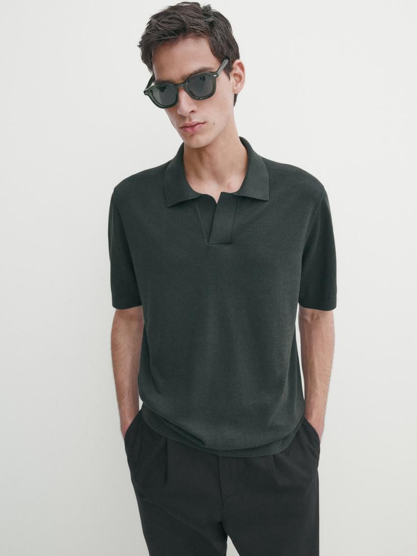 Massimo Dutti Cotton Blend Knit Men Polo Shirt Dark Green | US-XE3129850