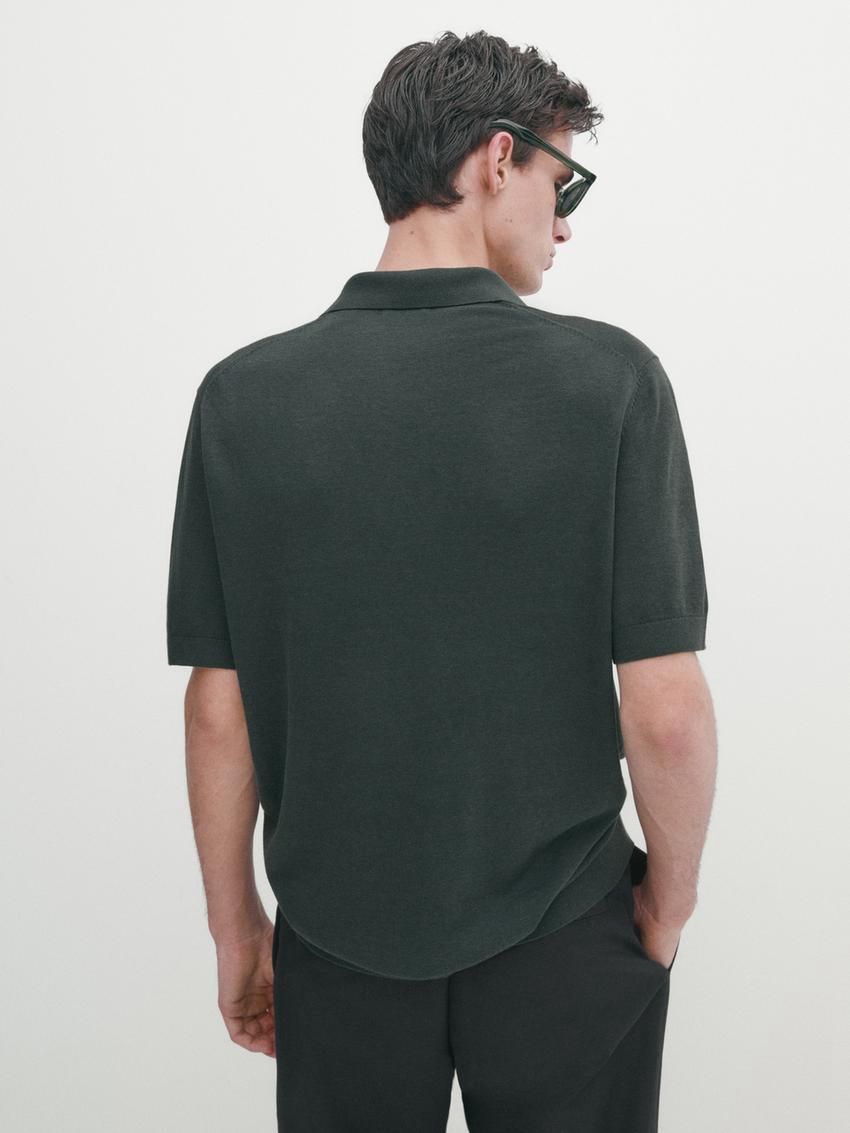 Massimo Dutti Cotton Blend Knit Men Polo Shirt Dark Green | US-XE3129850