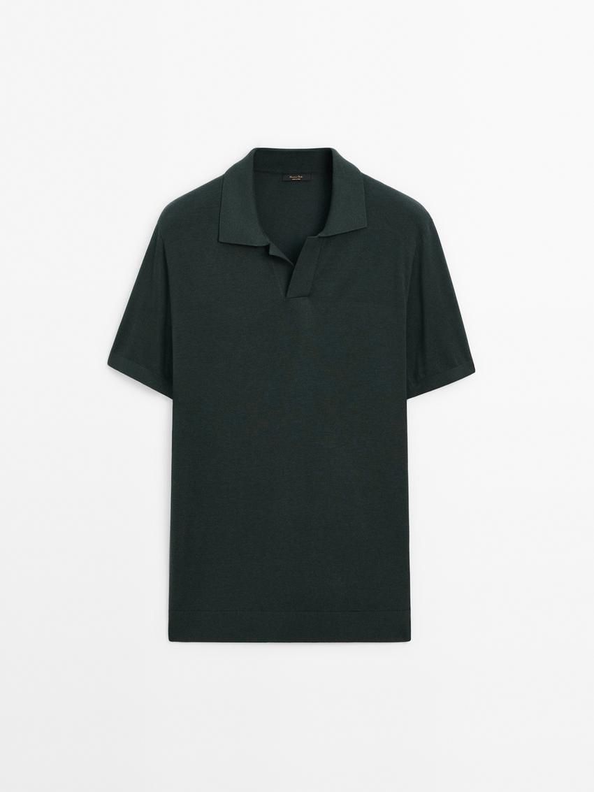 Massimo Dutti Cotton Blend Knit Men Polo Shirt Dark Green | US-XE3129850