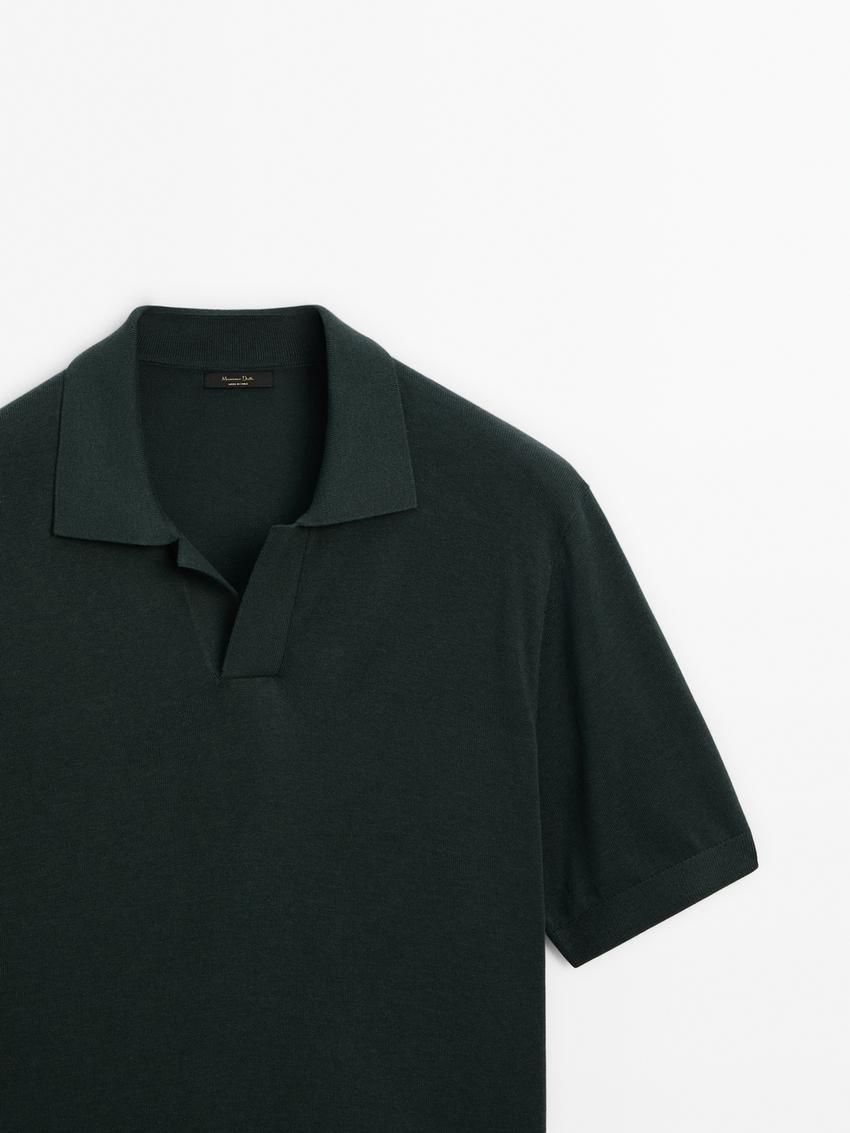 Massimo Dutti Cotton Blend Knit Men Polo Shirt Dark Green | US-XE3129850