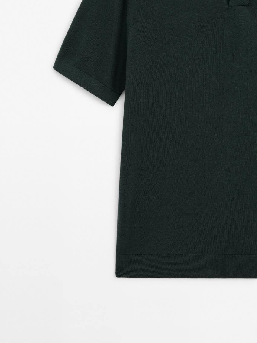 Massimo Dutti Cotton Blend Knit Men Polo Shirt Dark Green | US-XE3129850