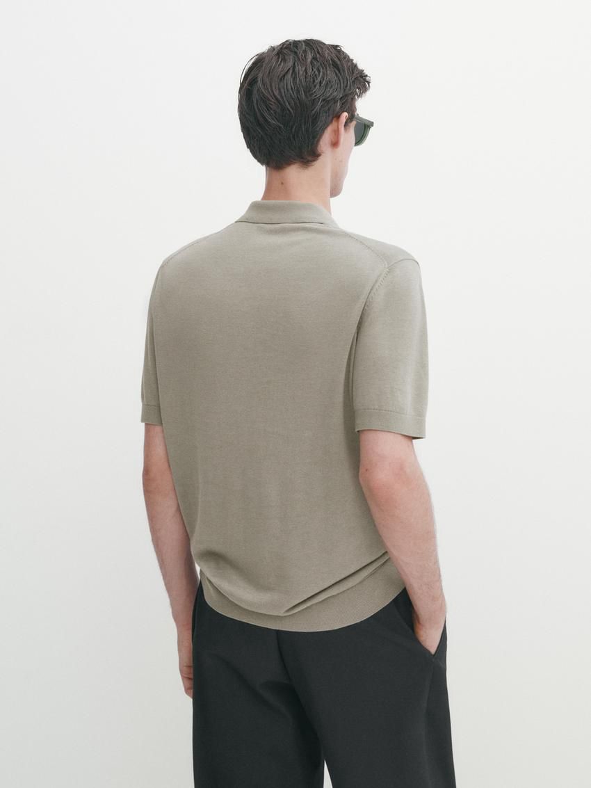 Massimo Dutti Cotton Blend Knit Men Polo Shirt Light Khaki | US-HX8724650