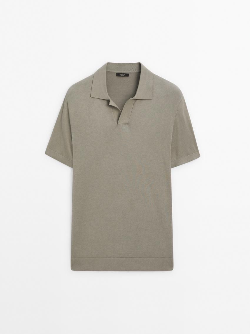 Massimo Dutti Cotton Blend Knit Men Polo Shirt Light Khaki | US-HX8724650