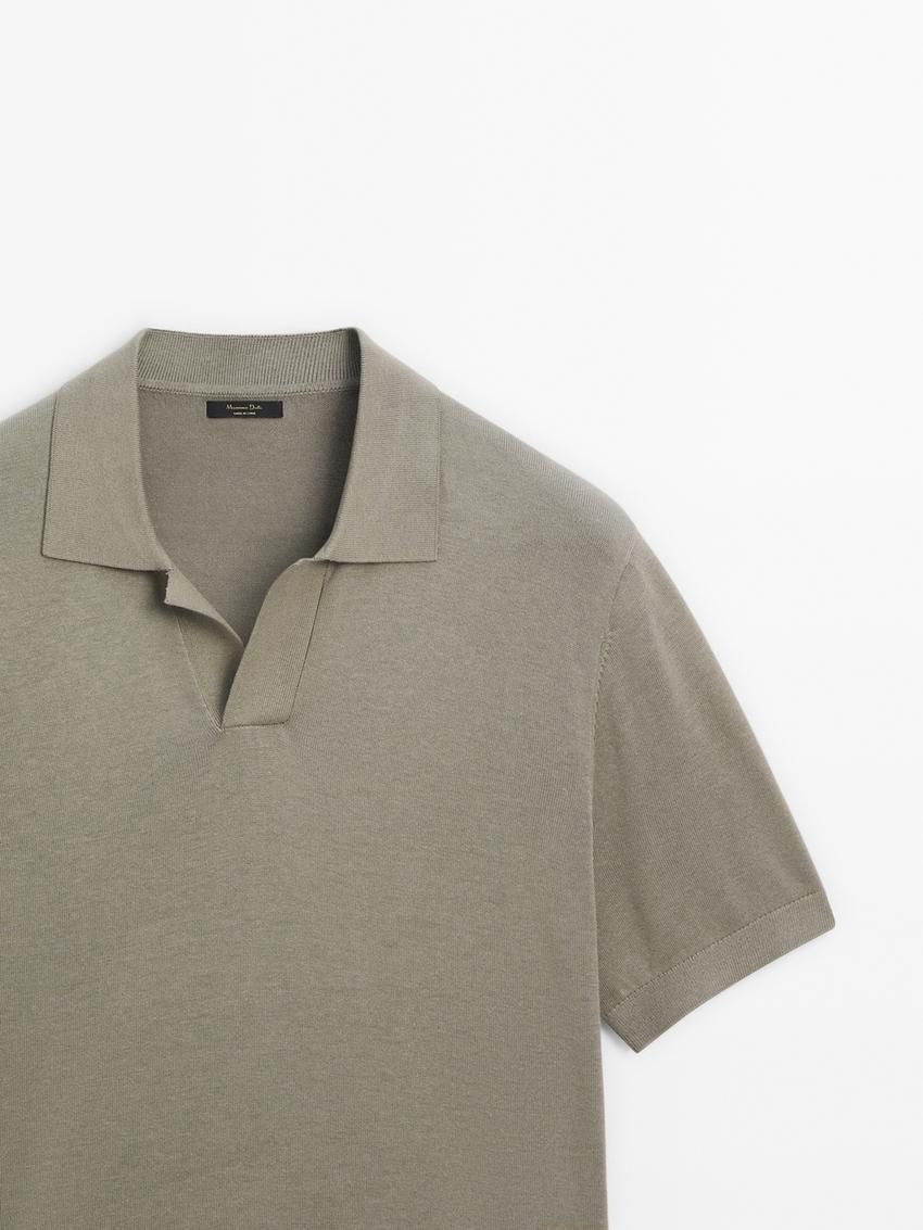 Massimo Dutti Cotton Blend Knit Men Polo Shirt Light Khaki | US-HX8724650
