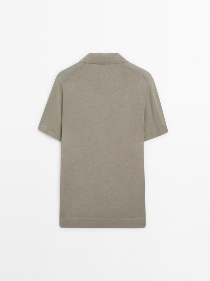 Massimo Dutti Cotton Blend Knit Men Polo Shirt Light Khaki | US-HX8724650