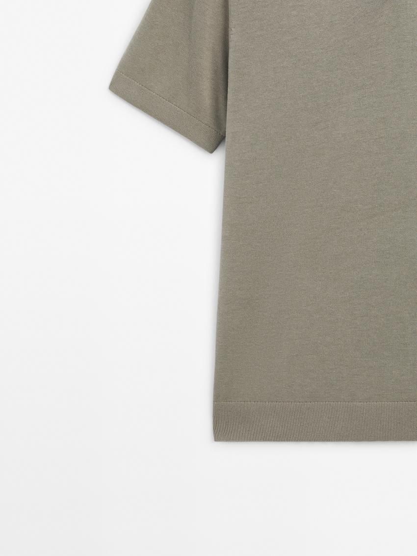Massimo Dutti Cotton Blend Knit Men Polo Shirt Light Khaki | US-HX8724650