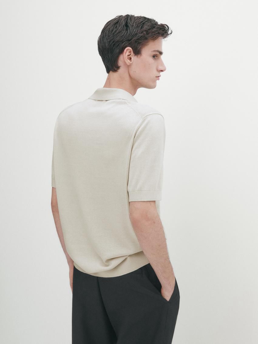 Massimo Dutti Cotton Blend Knit Men Polo Shirt Beige | US-JG2846710