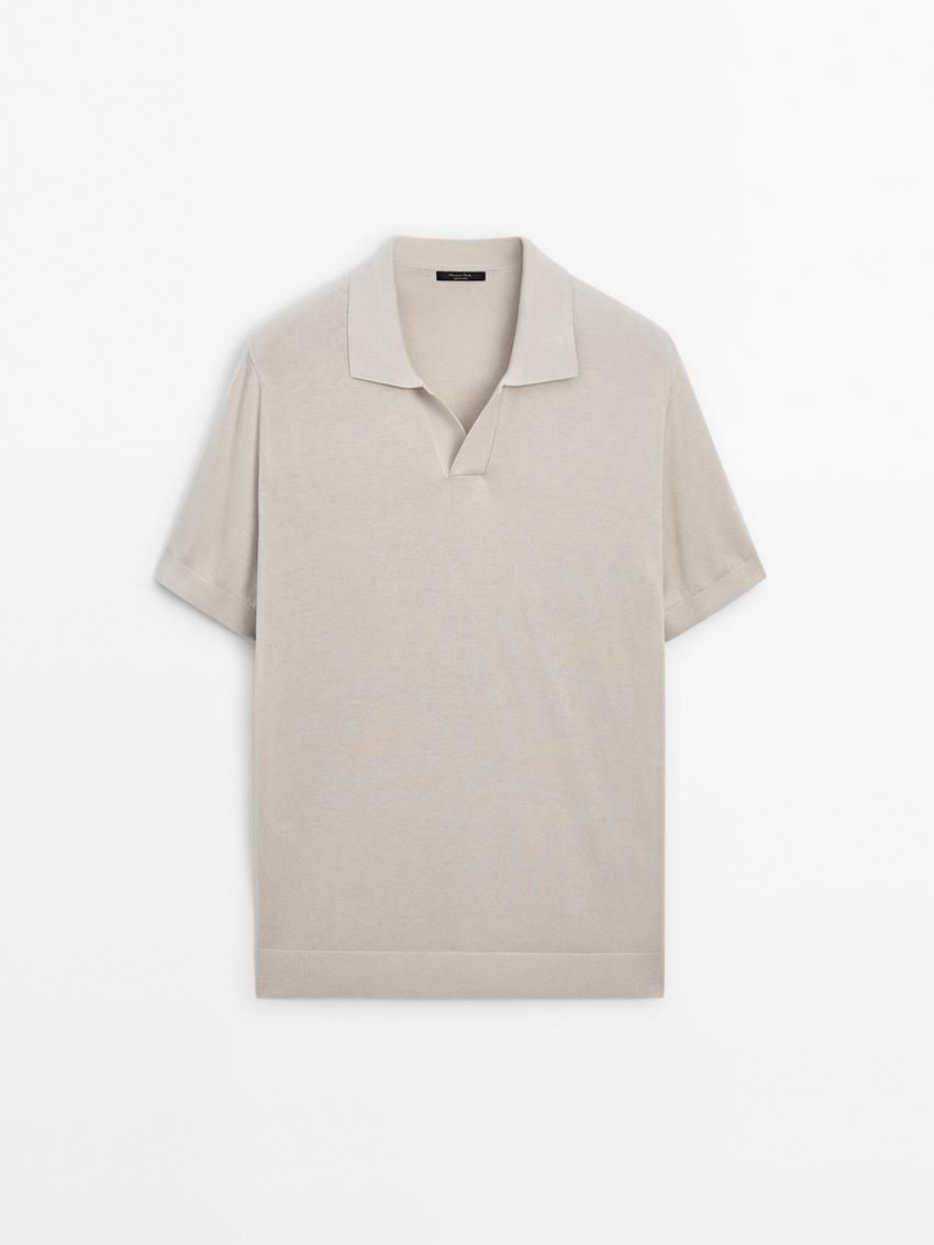Massimo Dutti Cotton Blend Knit Men Polo Shirt Beige | US-JG2846710