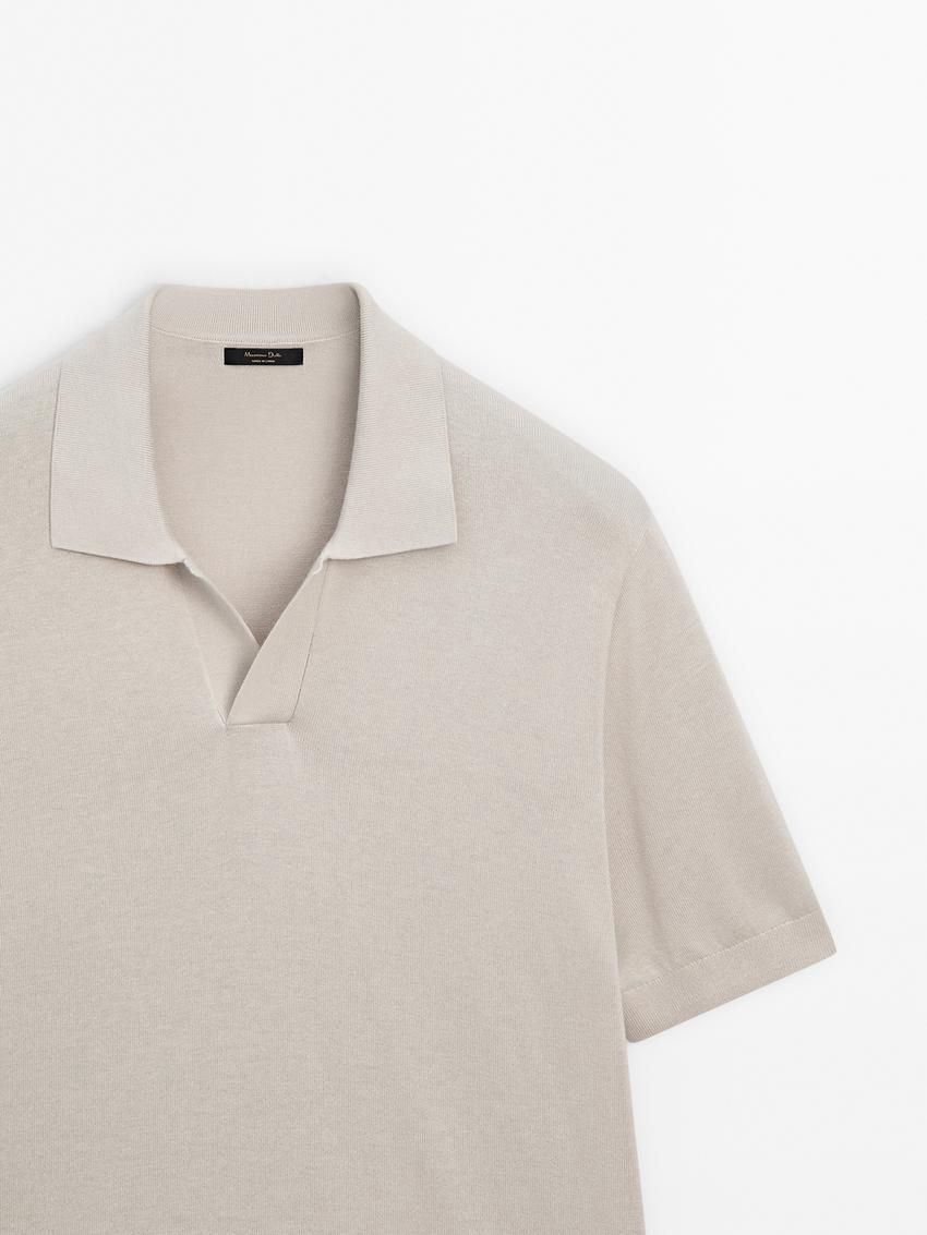 Massimo Dutti Cotton Blend Knit Men Polo Shirt Beige | US-JG2846710
