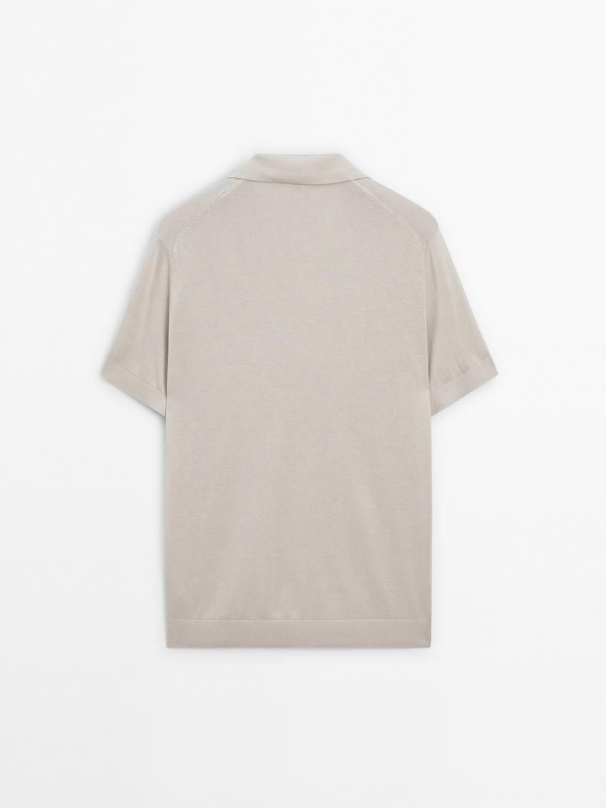Massimo Dutti Cotton Blend Knit Men Polo Shirt Beige | US-JG2846710