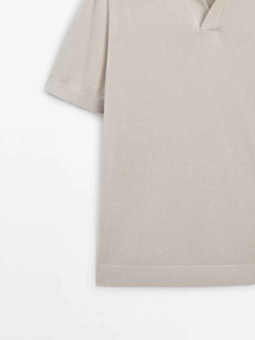 Massimo Dutti Cotton Blend Knit Men Polo Shirt Beige | US-JG2846710
