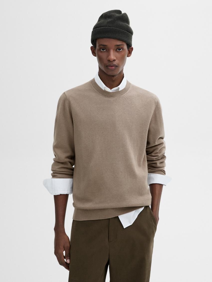Massimo Dutti Cotton Blend Knit Men Sweater Brown | US-ZB0193758