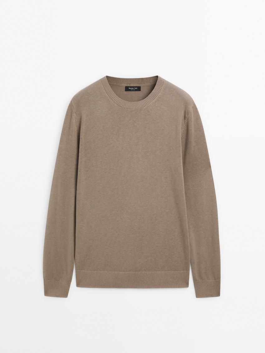 Massimo Dutti Cotton Blend Knit Men Sweater Brown | US-ZB0193758