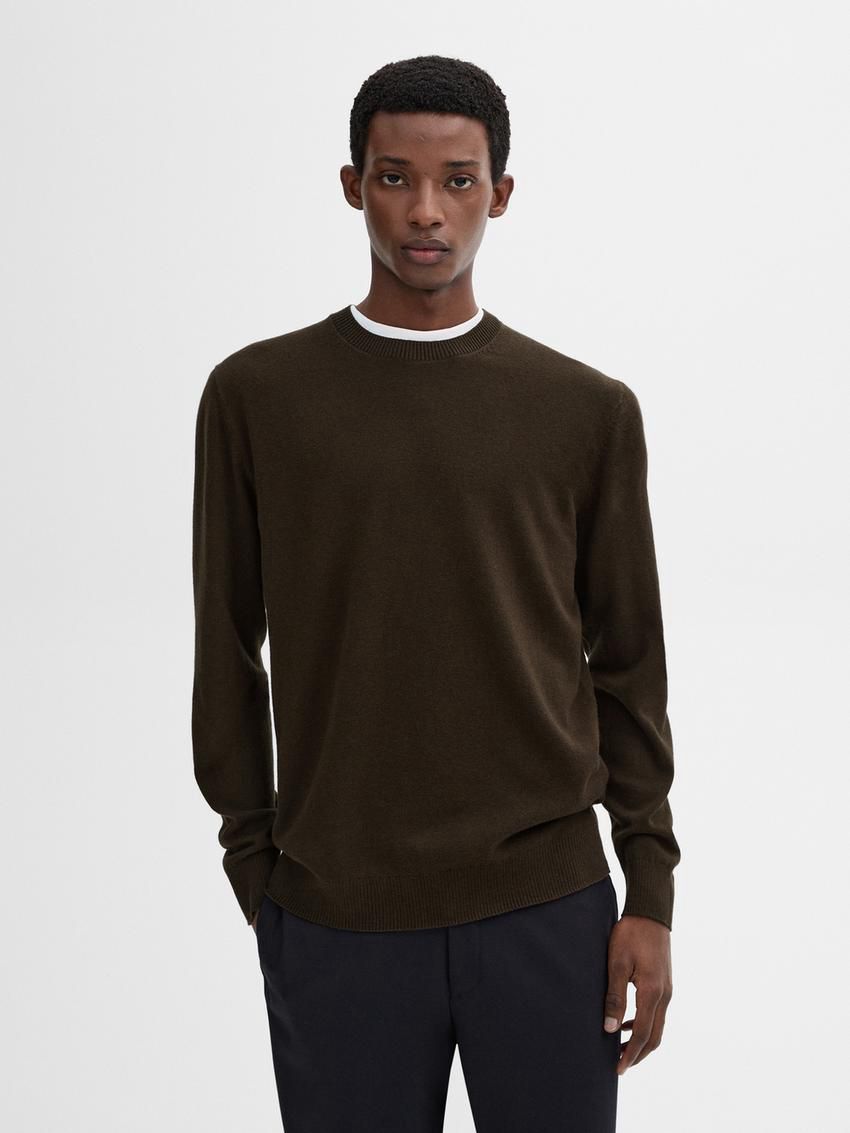 Massimo Dutti Cotton Blend Knit Men Sweater Dark Khaki | US-HQ4127059