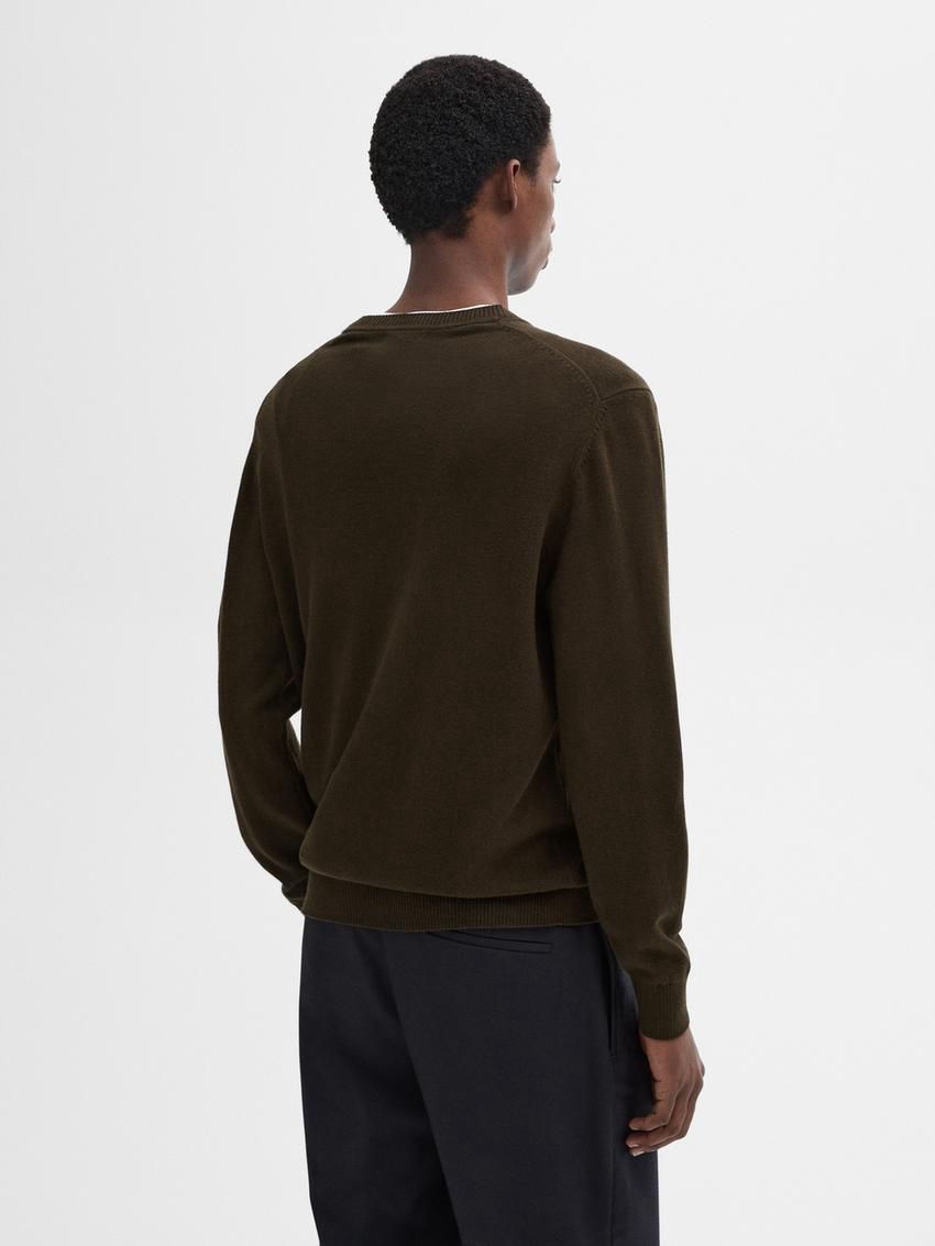 Massimo Dutti Cotton Blend Knit Men Sweater Dark Khaki | US-HQ4127059
