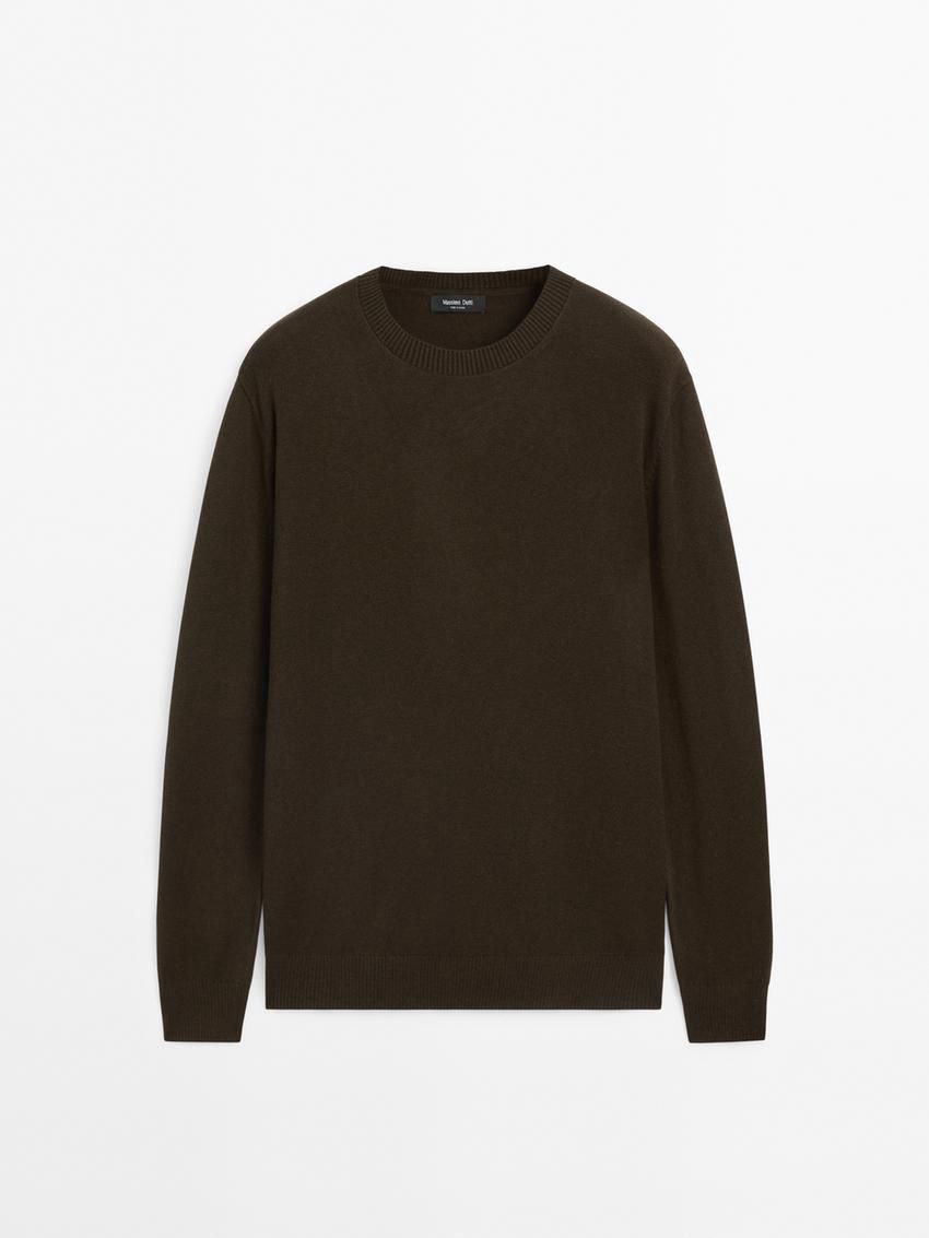 Massimo Dutti Cotton Blend Knit Men Sweater Dark Khaki | US-HQ4127059
