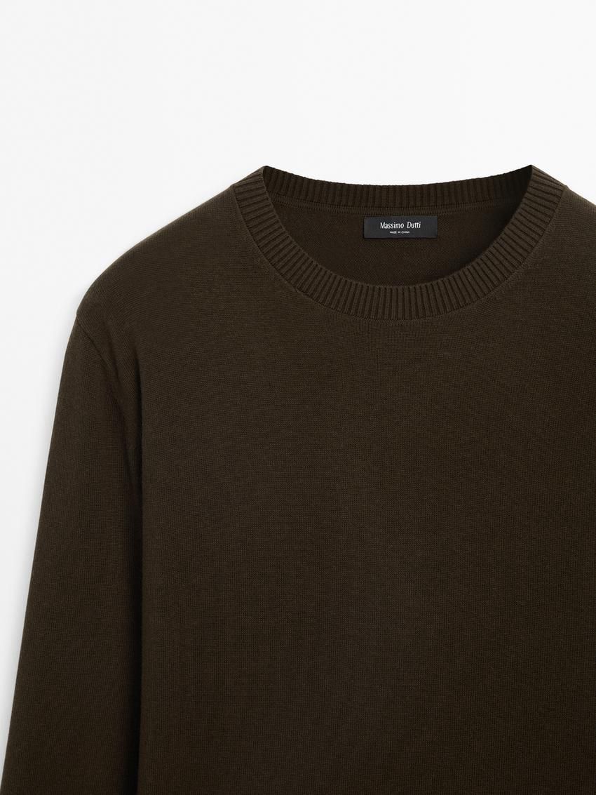 Massimo Dutti Cotton Blend Knit Men Sweater Dark Khaki | US-HQ4127059