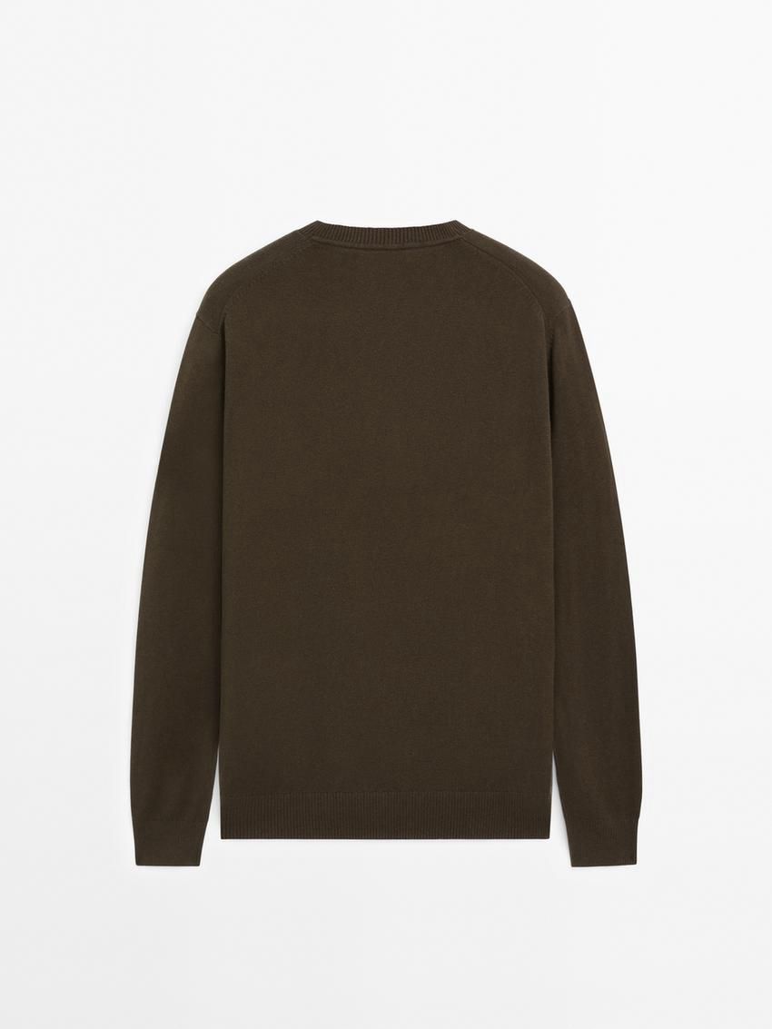 Massimo Dutti Cotton Blend Knit Men Sweater Dark Khaki | US-HQ4127059