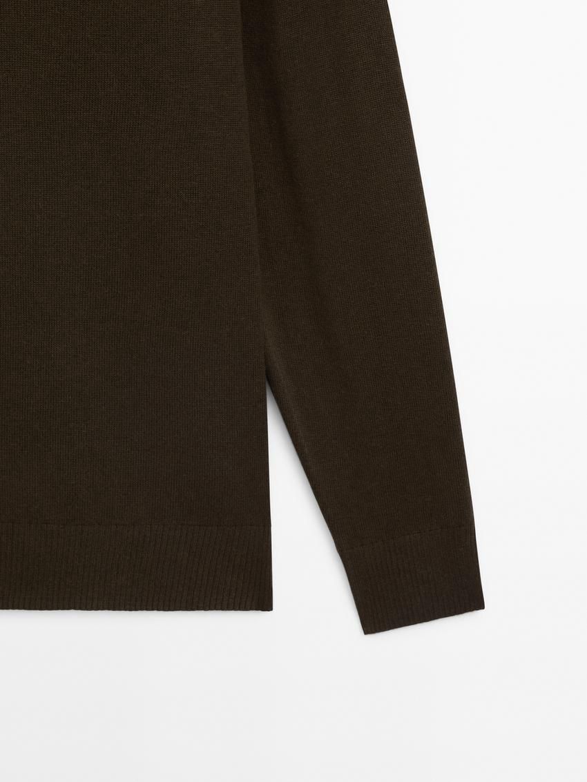 Massimo Dutti Cotton Blend Knit Men Sweater Dark Khaki | US-HQ4127059