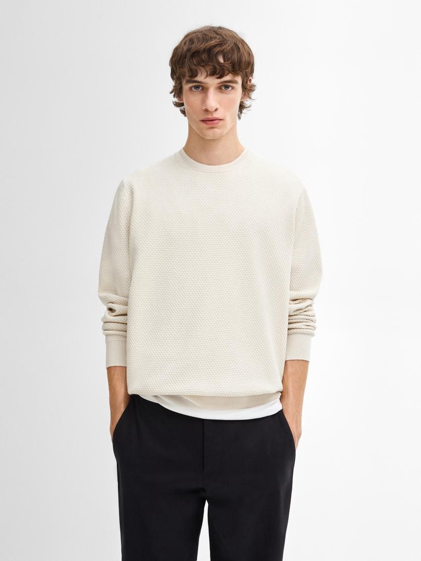 Massimo Dutti Cotton Blend Knit Men Sweater Beige | US-VF8971436