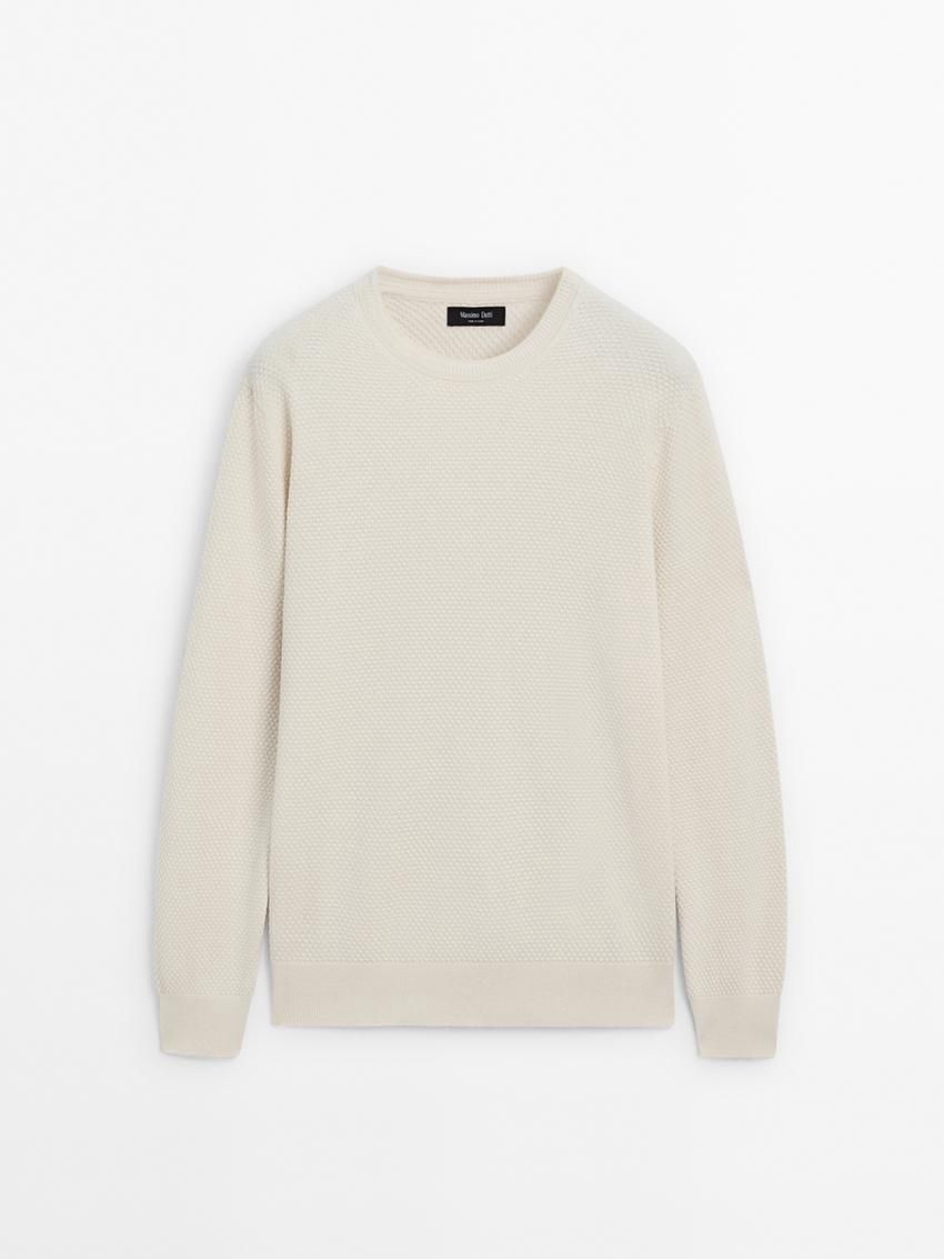 Massimo Dutti Cotton Blend Knit Men Sweater Beige | US-VF8971436