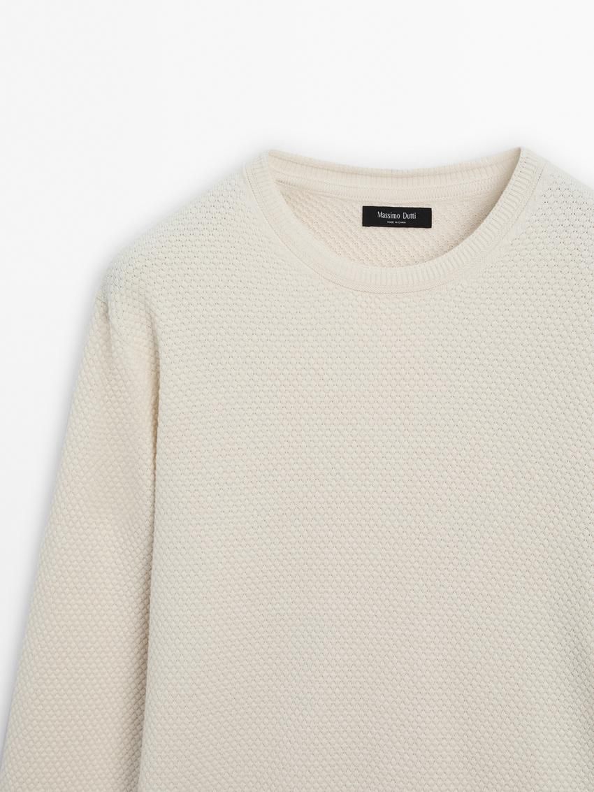 Massimo Dutti Cotton Blend Knit Men Sweater Beige | US-VF8971436