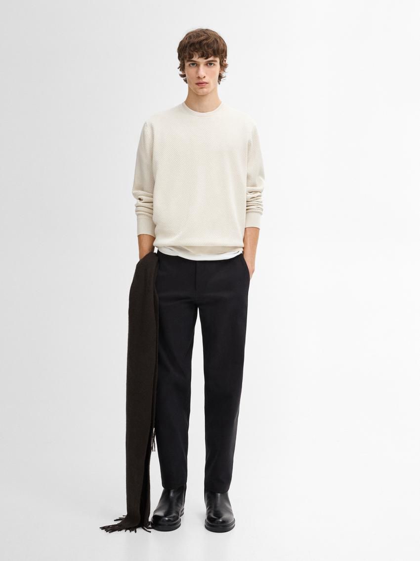 Massimo Dutti Cotton Blend Knit Men Sweater Beige | US-VF8971436