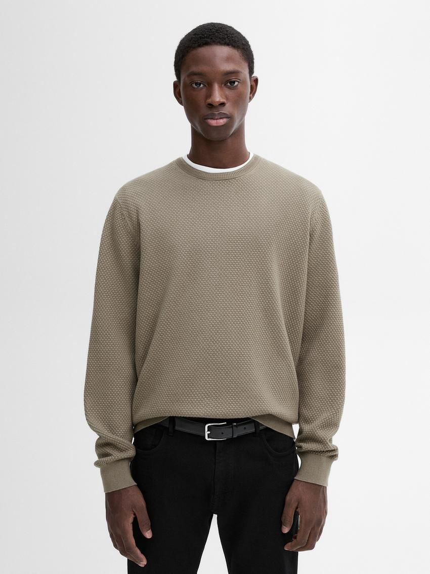 Massimo Dutti Cotton Blend Knit Men Sweater Khaki | US-FD0546798