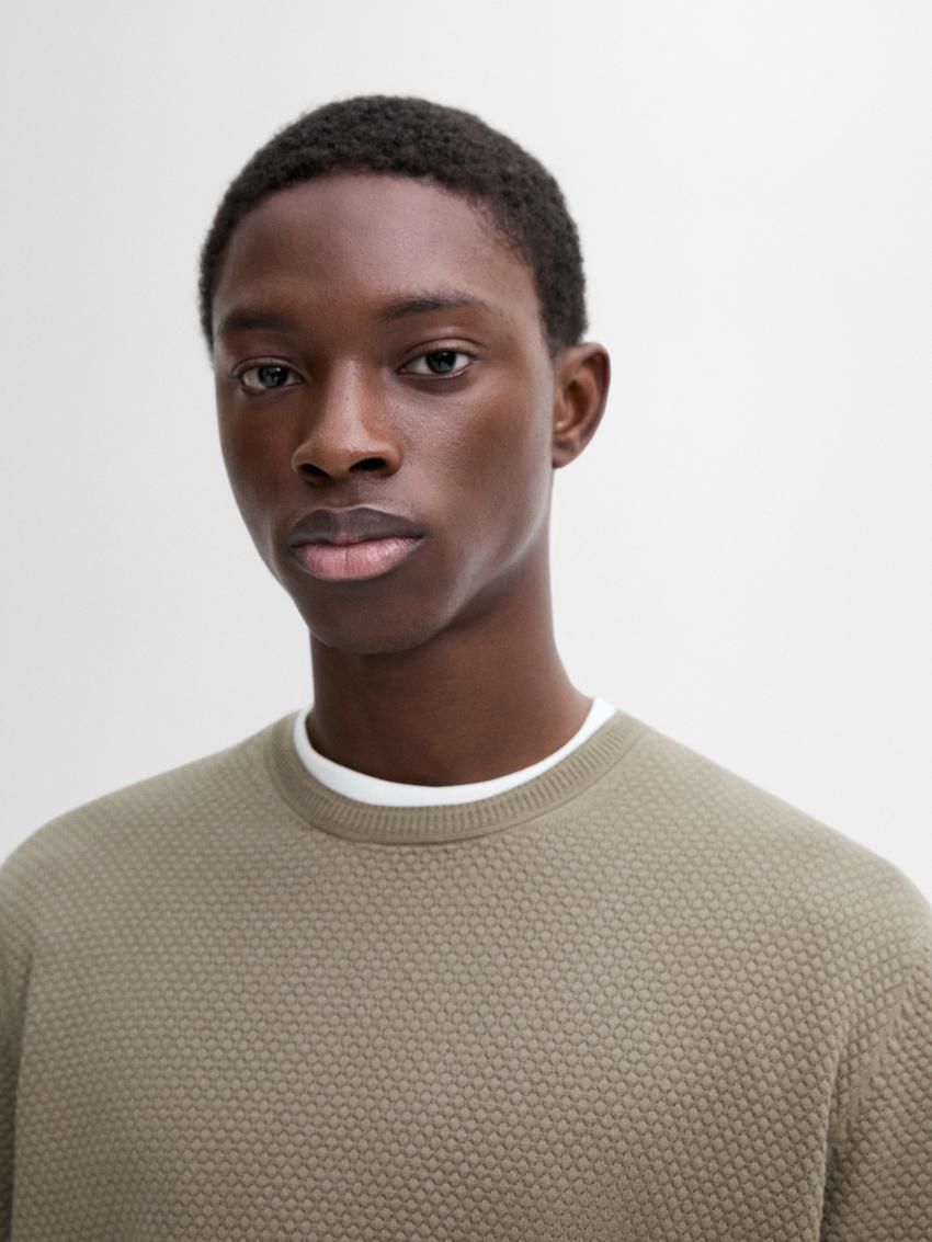 Massimo Dutti Cotton Blend Knit Men Sweater Khaki | US-FD0546798
