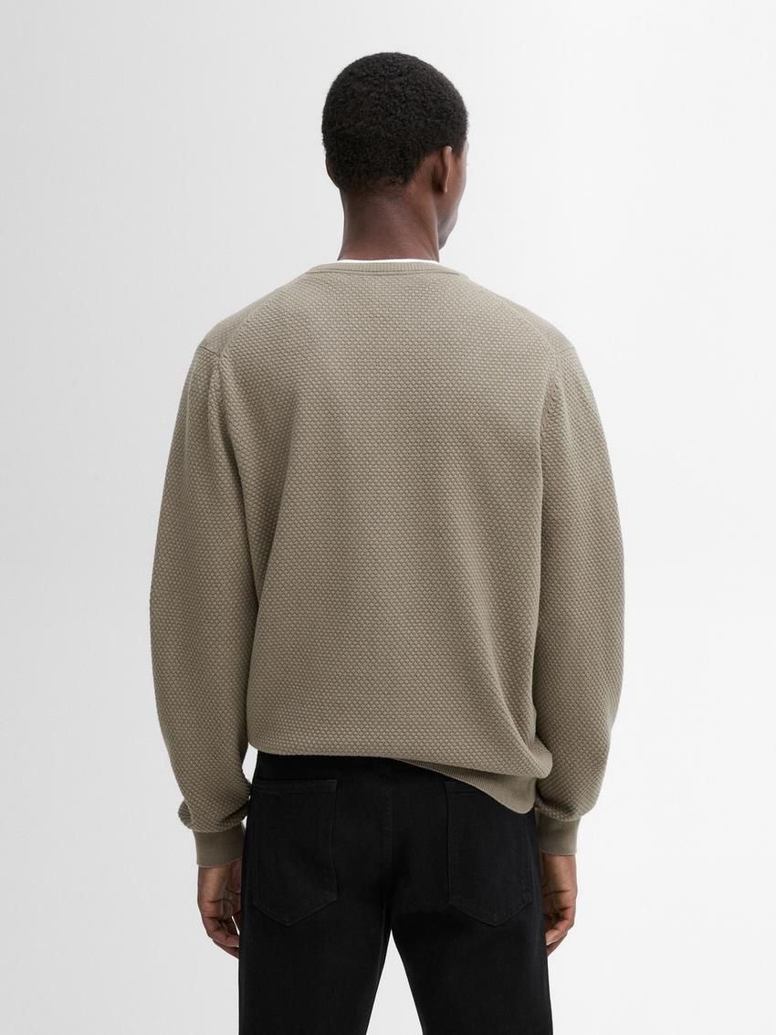 Massimo Dutti Cotton Blend Knit Men Sweater Khaki | US-FD0546798