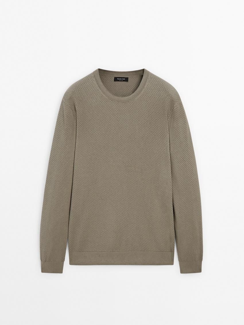 Massimo Dutti Cotton Blend Knit Men Sweater Khaki | US-FD0546798