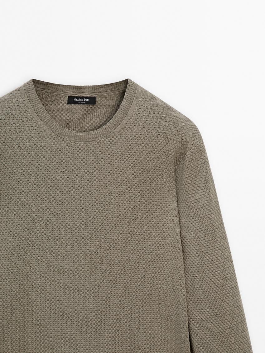 Massimo Dutti Cotton Blend Knit Men Sweater Khaki | US-FD0546798