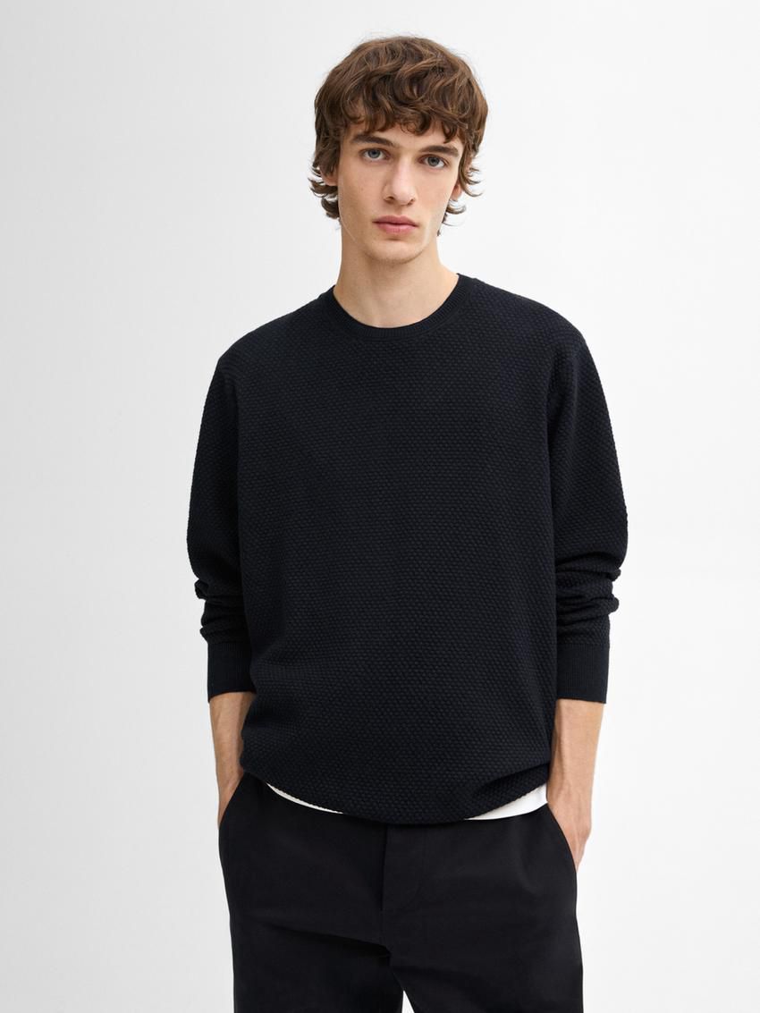 Massimo Dutti Cotton Blend Knit Men Sweater Navy | US-CY5819723