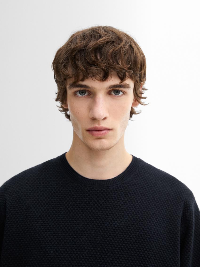 Massimo Dutti Cotton Blend Knit Men Sweater Navy | US-CY5819723