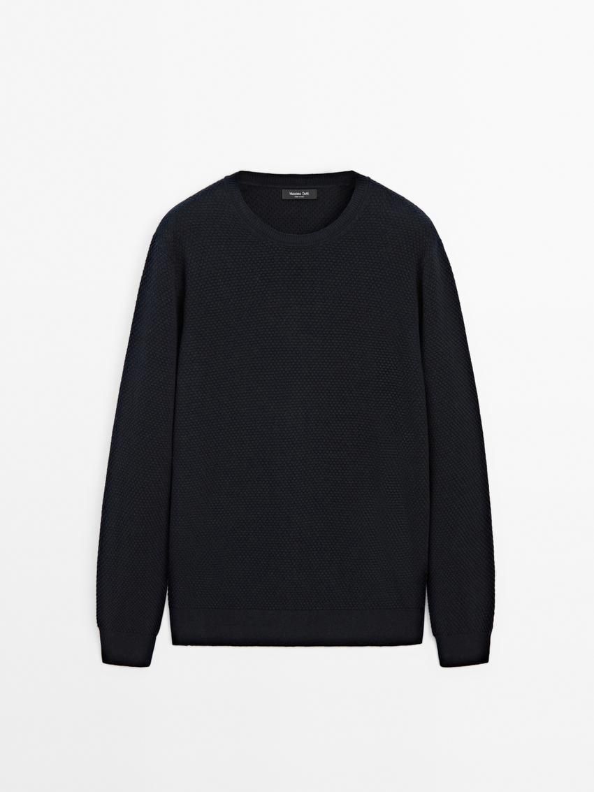 Massimo Dutti Cotton Blend Knit Men Sweater Navy | US-CY5819723
