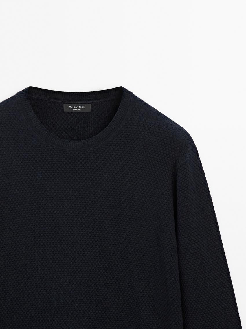 Massimo Dutti Cotton Blend Knit Men Sweater Navy | US-CY5819723