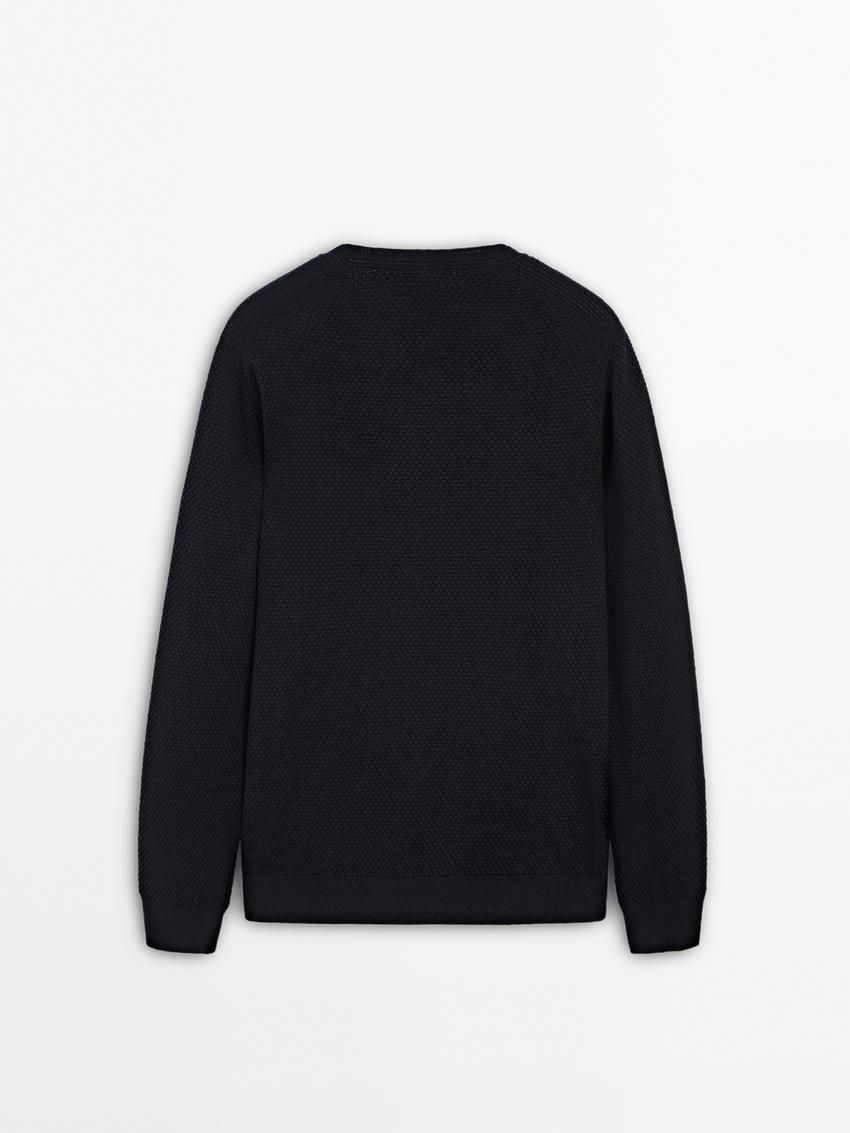 Massimo Dutti Cotton Blend Knit Men Sweater Navy | US-CY5819723