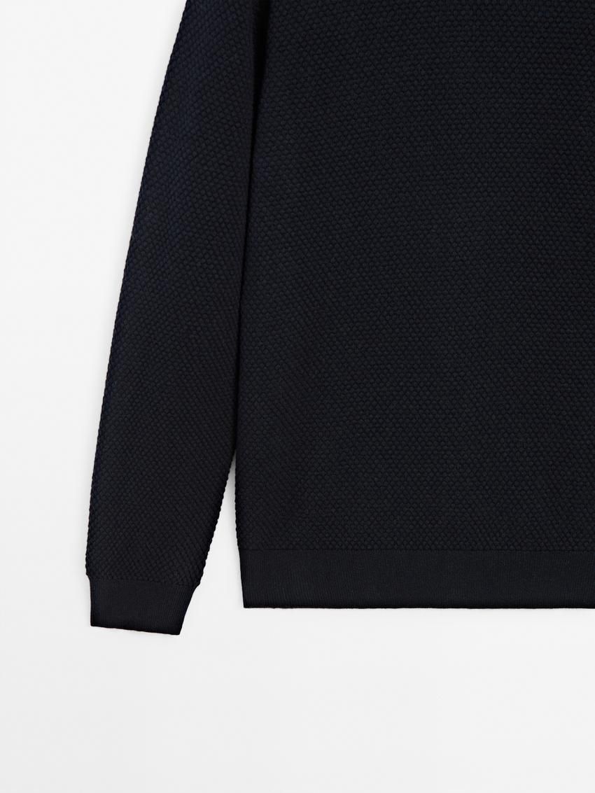 Massimo Dutti Cotton Blend Knit Men Sweater Navy | US-CY5819723