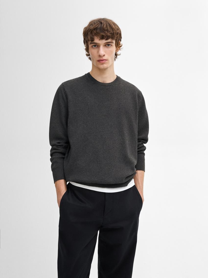 Massimo Dutti Cotton Blend Knit Men Sweater Dark Grey | US-DV1438062