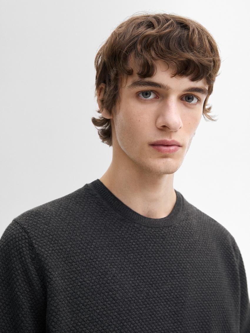 Massimo Dutti Cotton Blend Knit Men Sweater Dark Grey | US-DV1438062